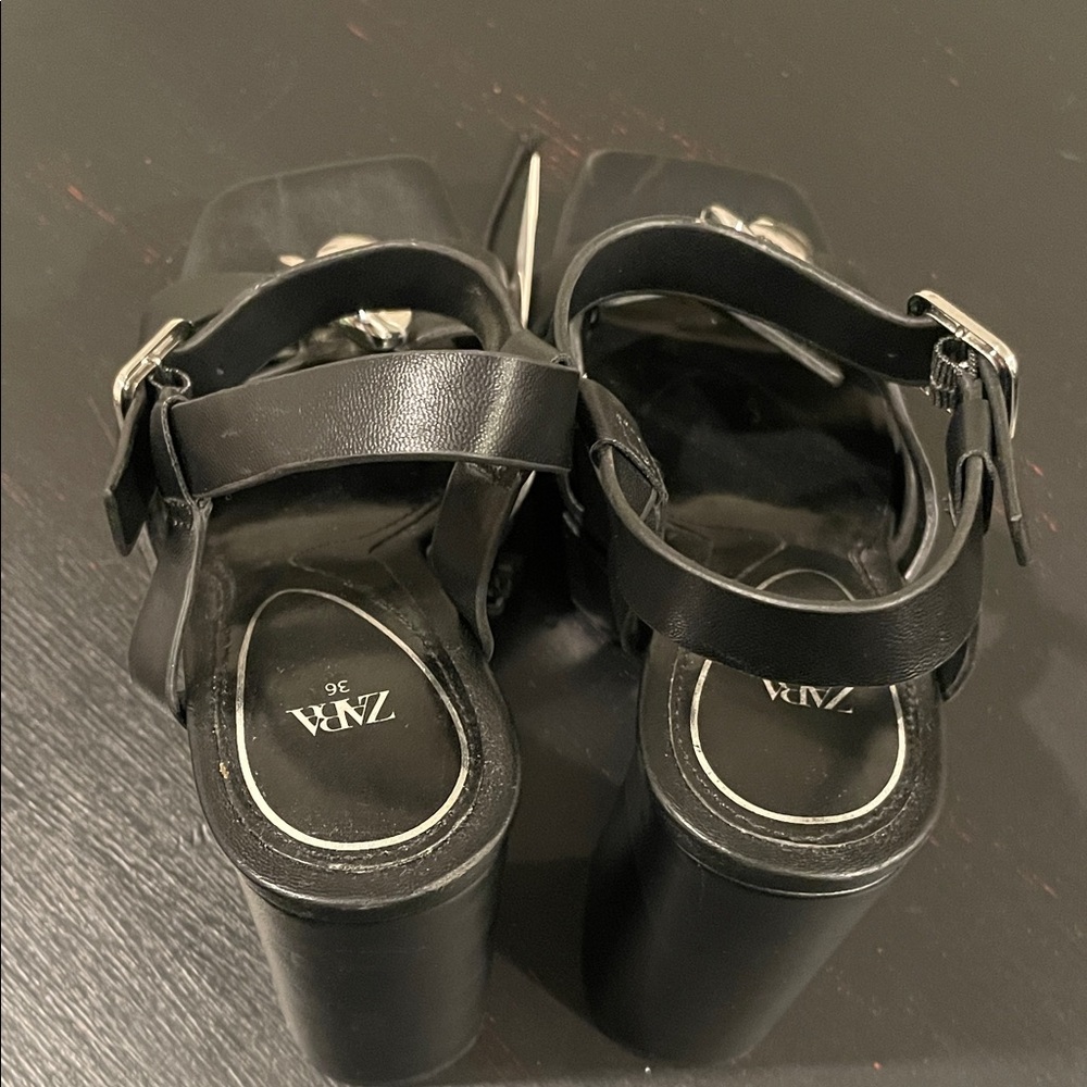 NWT Zara Black Platform Sandals with Silver Accents Size 36/6 - Picture 5 of 6